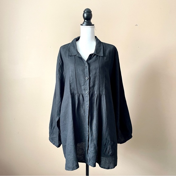 Flax Dresses Flax Black Linen Button Down Tunic Dress Sz L Poshmark